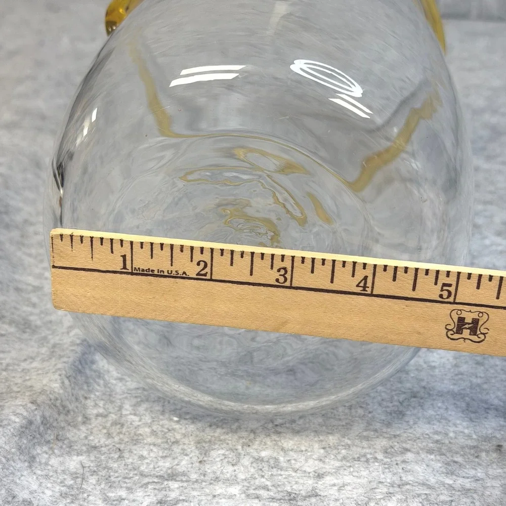 Blenko Art Glass Clear Pitcher Amber Wrap Tie Detail Handblown Vintage MCM 9.5